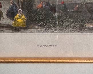Framed Antique Chromolithograhs: Batavia, Singapore, The Herring Tower in Amsterdam, The Palace in Amsterdam, Mosque of Sultan and Gegenstaende. Each Measures 5" x 8.5", 16" W x 13" H Overall. Photo 2 of 11.