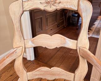 Set of 6 French Provincial Chairs with Cane Seat and Faux Leather Cushions. Some Fading of Underside Fabric onto Rush Seats. Photo 2 of 8.