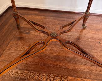John Widdicomb Louis VXI Style Entry Table with Brass Gallery. Convert to Dining Table / Game Table with Glass Inert. Measures 42" D x 29" with 27" Clearance. Photo 6 of  6.