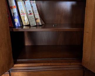 Mid-Century Burl Wood Bedside Table with Brass Corner Accents. 30" W x 16" D x 25" H. Photo 3 of 3. 
