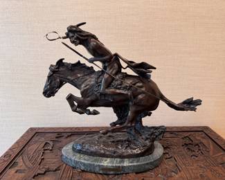 "Cheyenne" After Frederick Remington, Bronze. Signed at Base with Copyright. Measures 18" H. Photo 1 of 3. 