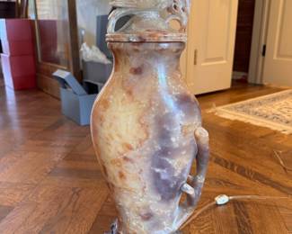 Carved Stone Table Lamp - 2 Available. Each Measures 38" H to Top of Stem. Photo 4 of 5.