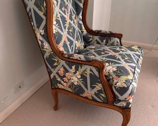 Baker Furniture French Provincial Wingback Chair Upholstered in Lattice Floral Fabric - 2 Available. Each Measures 28" W x 36" D.  Photo 2 of 5.