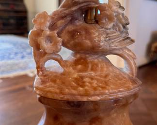 Carved Stone Table Lamp - 2 Available. Each Measures 38" H to Top of Stem. Photo 3 of 5.