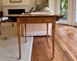 Baker Furniture Georgian Style Pembroke Table with Satinwood Inlay. Measures 25" x 25" x 29" H with Two 9" Drop Leaves. Photo 2 of 7. 