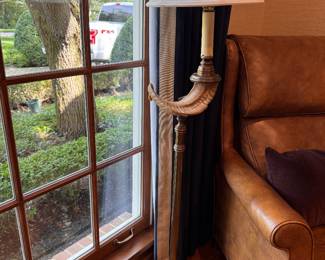 Champman Style Bonze and Brass Floor Lamp with Horn Accent. Photo 1 of 2. 