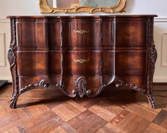John Widdicomb Serpentine-Front French Provincial Two-Drawer Commode with Hidden Drawer Pulls. Measures 50" W x 20.5" D x 32" H. Photo 1 of 8. 