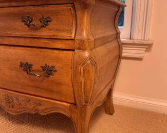 Pair of John Widdicomb Louis XV Style Hand-Carved Bedside Tables. Each Measures 32" x 18" x 24" H. Photo 2 of 4.