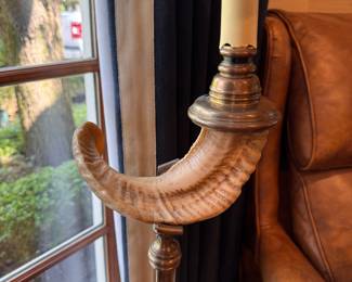 Champman Style Bonze and Brass Floor Lamp with Horn Accent. Photo 2 of 2.