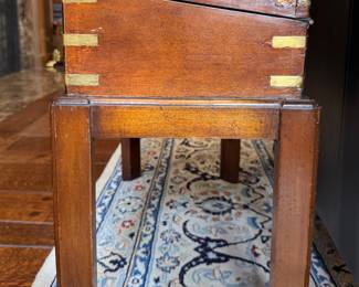 Antique Burl Walnut Campaign Style Lap Desk with Stand - 2 Available. Each Measures Approximately 20" W x 10" D x 19" H. Photo 6 of  8
