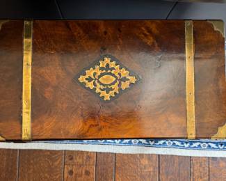 Antique Burl Walnut Campaign Style Lap Desk with Stand - 2 Available. Each Measures Approximately 20" W x 10" D x 19" H. Photo 7 of  8