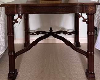 Mahogany Accent Table with Fretwork and Faux Bamboo Styling. Top Needs Refinishing. Measures 30" W x 16" D x 25" H. Photo 1 of 3. 