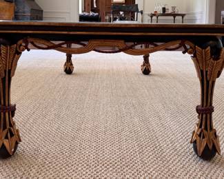 Neoclassical Parcel-Gilt and Ebonized Wood Coffee Table with Glass Top.  Measures 52" x 32" x 19" H.  Photo 3 of 6.