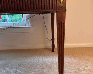 Baker Furniture Mahogany Writing Desk with Tooled Leather Surface.  Measures 72" W x 36" D x 30" H. Photo 5 of 6.