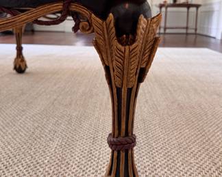 Neoclassical Parcel-Gilt and Ebonized Wood Coffee Table with Glass Top.  Measures 52" x 32" x 19" H.  Photo 4 of 6.