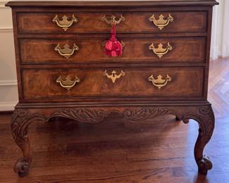 Pair of Baker Furniture Flame Mahogany Queen Anne Style Low Chests and Brass Hardware. Each Measures 35" W x 21" D x 32.5" H. Photo 1 of 4. 