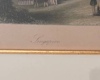 Framed Antique Chromolithograhs: Batavia, Singapore, The Herring Tower in Amsterdam, The Palace in Amsterdam, Mosque of Sultan and Gegenstaende. Each Measures 5" x 8.5", 16" W x 13" H Overall. Photo 5 of 11.