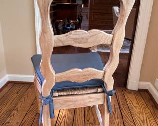 Set of 6 French Provincial Chairs with Cane Seat and Faux Leather Cushions. Some Fading of Underside Fabric onto Rush Seats. Photo 5 of 8. 