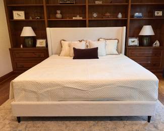 White Linen Upholstered King Size Bed Frame. Measures 86" L x 80" W 54" H. Photo 1 of 3. 