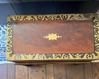 Antique Burl Walnut Campaign Style Lap Desk with Stand - 2 Available. Each Measures Approximately 20" W x 10" D x 19" H. Photo 3 of  8