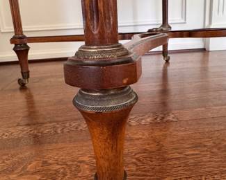John Widdicomb Louis VXI Style Entry Table with Brass Gallery. Convert to Dining Table / Game Table with Glass Inert. Measures 42" D x 29" with 27" Clearance. Photo 5 of  6.