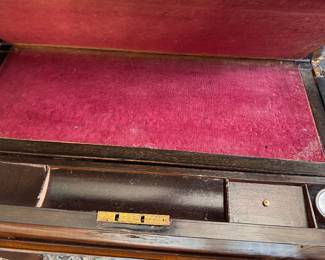 Antique Burl Walnut Campaign Style Lap Desk with Stand - 2 Available. Each Measures Approximately 20" W x 10" D x 19" H. Photo 8 of  8