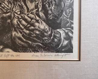 "Fleeting, Time, Thou Hast Left Me Old," Lithograph Signed by Ivan Le Lorraine Albright. Measures 9.5" W x 14" H; 22" W x 28" H Overall. Photo 3 of 3. 