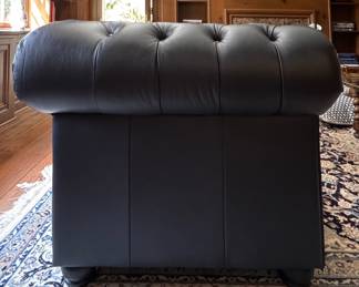 Ink Blue / Black Tufted Leather Upholstered Chesterfield Sofa. Measures 90" W x 40" D. Photo 2 of 6. 