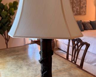 Asian-Style Carved Metal Tabled Lamp. Measures 30" H. Photo 1 of 2. 