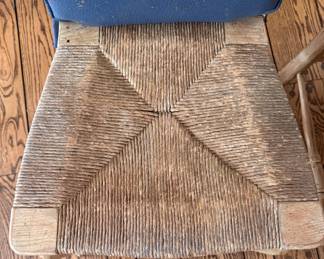 Set of 6 French Provincial Chairs with Cane Seat and Faux Leather Cushions. Some Fading of Underside Fabric onto Rush Seats. Photo 8 of 8. 