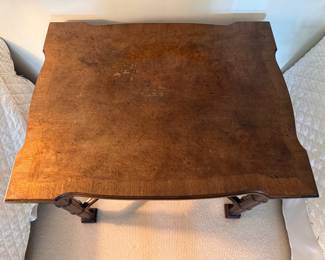 Mahogany Accent Table with Fretwork and Faux Bamboo Styling. Top Needs Refinishing. Measures 30" W x 16" D x 25" H. Photo 3 of 3.