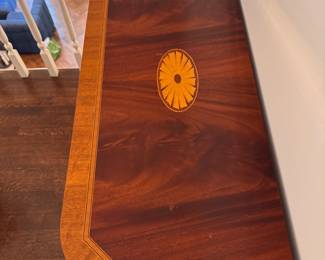 Mahogany Demi-Lune with Satinwood Inlay. Great As A Child's Desk or Vanity. Measures 36" W x 16" D x 31" H. Photo 3 of 4. 