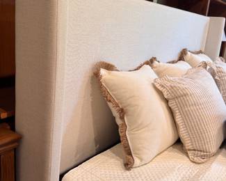 White Linen Upholstered King Size Bed Frame. Measures 86" L x 80" W 54" H. Photo 2 of 3. 