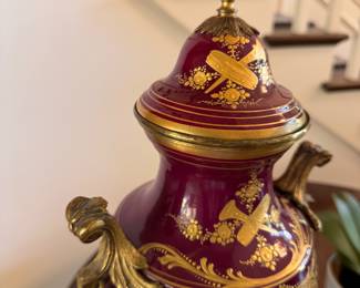 French Sèvres / Rococo Revival Lidded Porcelain Urn - 2 Available. Each Measures 25" H. Photo 2 of 3