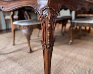 Karges Queen Anne Style Mahogany Dining Table. Comes with Pads. Measures 64" x 41" x 29.5" H with 25" Clearance. Pictured with 3 20.5" Leaves. Photo 6 of 8.