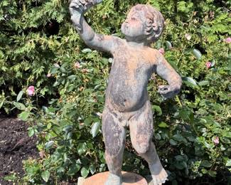 Putti with Fish Garden Statue. 