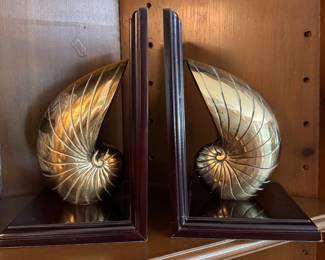 Brass Nautilus Shell Bookends. 