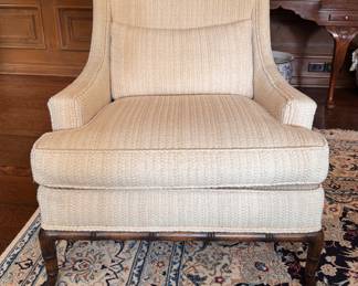 Pair of Upholstered Club Chair with Faux Bamboo Frames. Need Reupholstering. But, SUPER COOL!  Ask Us For Resources. Each Measures 30" W x 28" D. Photo 1 of 6. 
