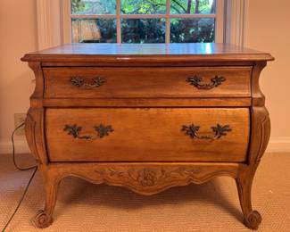 Pair of John Widdicomb Louis XV Style Hand-Carved Bedside Tables. Each Measures 32" x 18" x 24" H. Photo 1 of 4.