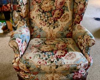 Baker Furniture Floral Chintz Upholstered Wing Back Chair - ONLY ONE. Photo 1 of 2. 