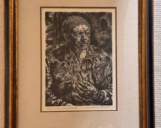"Fleeting, Time, Thou Hast Left Me Old," Lithograph Signed by Ivan Le Lorraine Albright. Measures 9.5" W x 14" H; 22" W x 28" H Overall. Photo 1 of 3.  