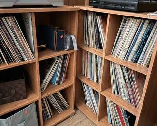 Two IKEA Kallax Shelving Units with Vinyl Record Collection and Turntables