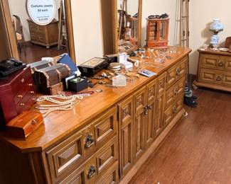 Vintage Oak Triple Dresser with Mirror