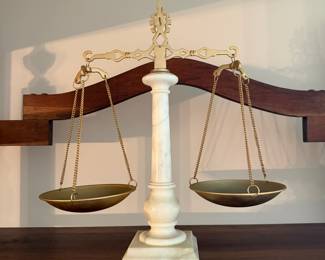 Vintage Giuliani Creation Brass and White Marble Scales of Justice