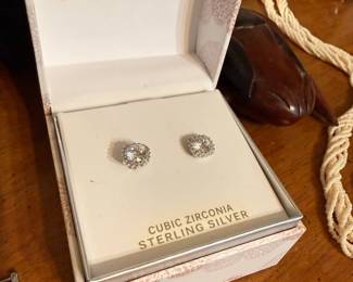 Primrose Sterling Silver Cubic Zirconia Halo Stud Earrings