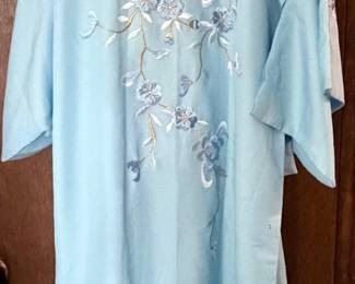 Vintage Light Blue Embroidered Japanese Kimono Robe