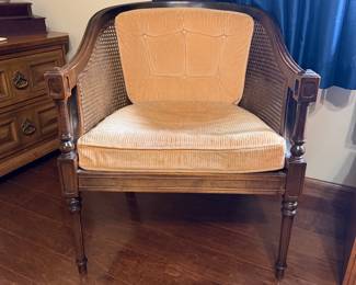 Vintage Louis XVI Style Cane Back Bergere Accent Chair