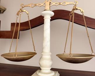 Vintage Brass and White Marble Decorative Balance Scale