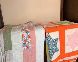 Vintage Patchwork Star and Stripe Quilts (Pair)