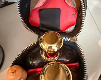Vintage Leather Travel Decanter Set
